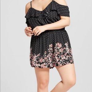 Black floral open shoulder romper